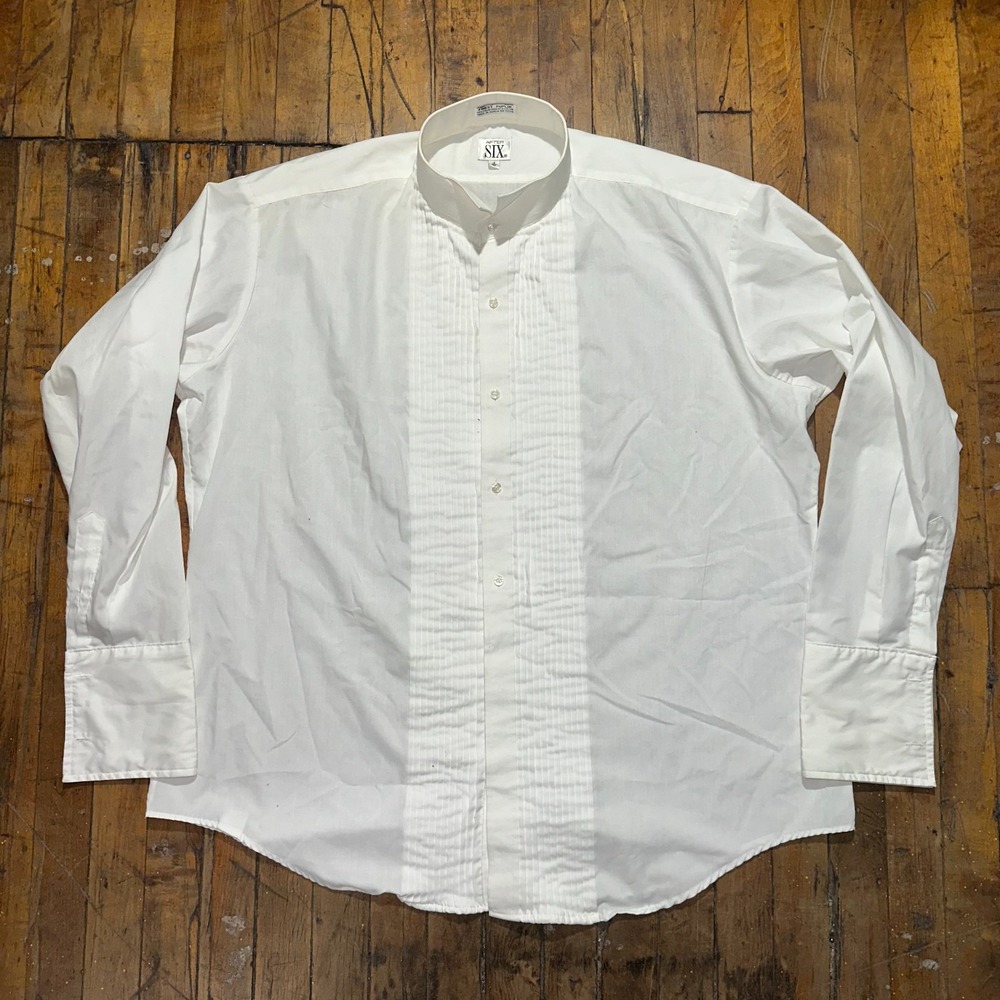 After Six Dress Shirt Men's Size 18 White Bib‎ Pleated Long Sleeve Barrel Cuff